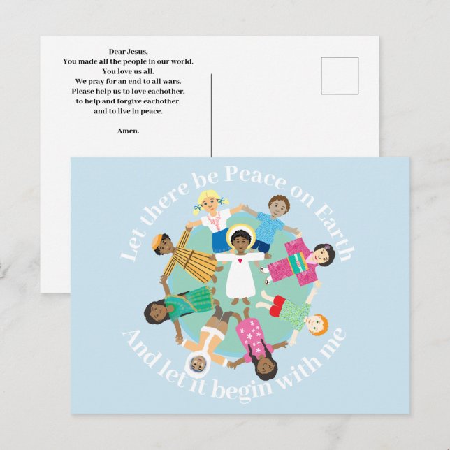 Carte Postale Jésus et enfants prière de paix (Devant / Derrière)