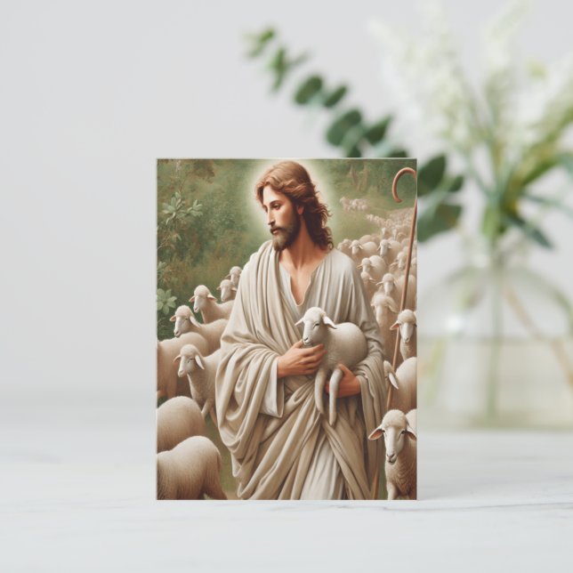 Carte Postale Jésus Marchant Avec Ses Agneaux (Debout devant)