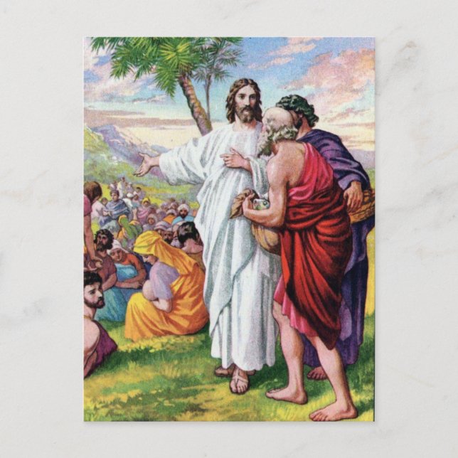 Carte Postale Jésus nourrit beaucoup de gens affamés (Devant)