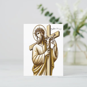Carte Postale Jésus tenant la Croix d'or dans la dévotion