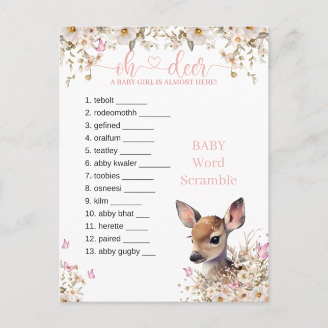 Carte Postale Jeu de Baby shower de cerfs de Woodland (Devant)