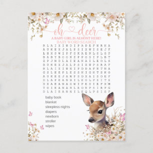 Carte Postale Jeu de Baby Shower sur le thème des cerfs de la fo