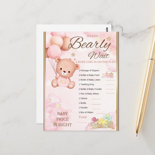 Carte Postale Jeu de fille Baby shower d'ours (Devant/Arrière en situation)