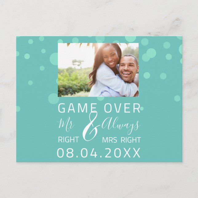 Carte Postale Jeu Sur Funny Enregistrer La Date Mariage Aqua Pho (Devant)