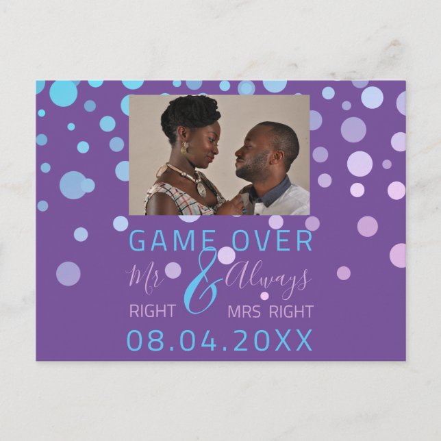 Carte Postale Jeu Sur Funny Enregistrer La Date Mariage Violet P (Devant)