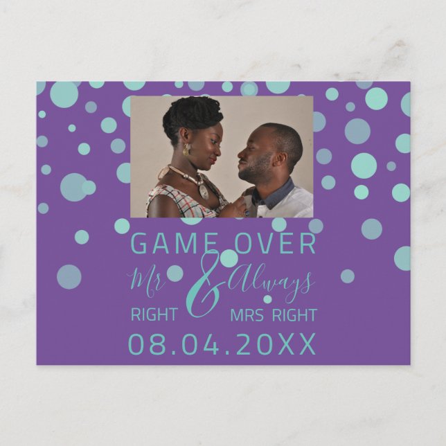 Carte Postale Jeu Sur Funny Enregistrer La Date Mariage Violet P (Devant)