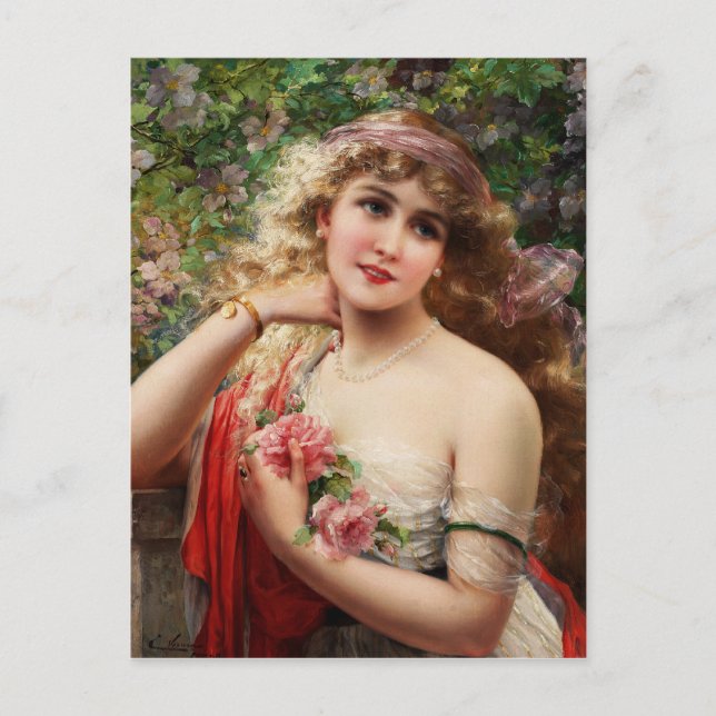 Carte Postale Jeune Dame Avec Rose (Devant)