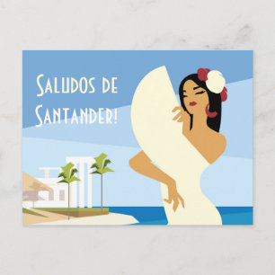 Carte Postale Jeune dame espagnole posant avec ventilateur sur l