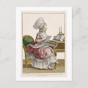 Carte Postale Jeune femme étudiant la musique à son Harpsichord,