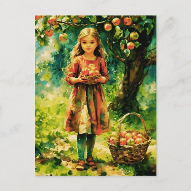 Carte Postale Jeune fille dans un Apple Orchard (Devant)