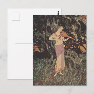 Carte Postale Jeune fille de la forêt sombre et lunatique jouant