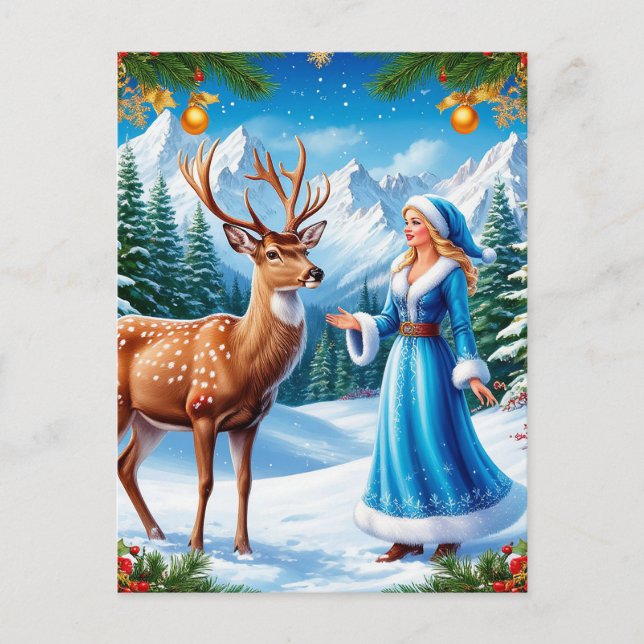 Carte Postale Jeune fille de neige Scène hivernale enchantée (Devant)