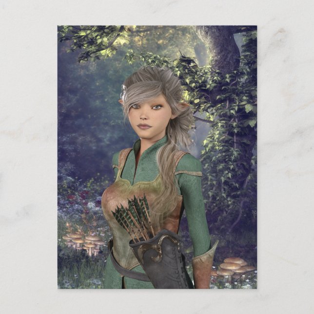 Carte Postale Jeune fille elfique dans les bois (Devant)