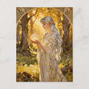 Carte Postale Jeune fille elfique éthérée de style Art nouveau