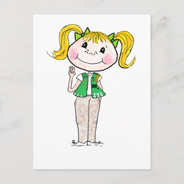 Carte Postale Jeune fille scout tenant sa promesse (Devant)