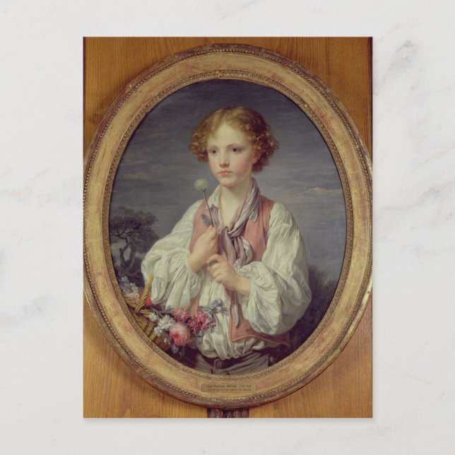 Carte Postale Jeune garçon avec un panier de fleurs (Devant)