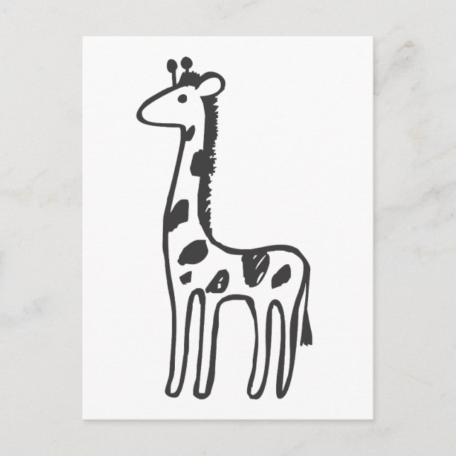 Carte Postale Jeune girafe en croquis noir et blanc (Devant)