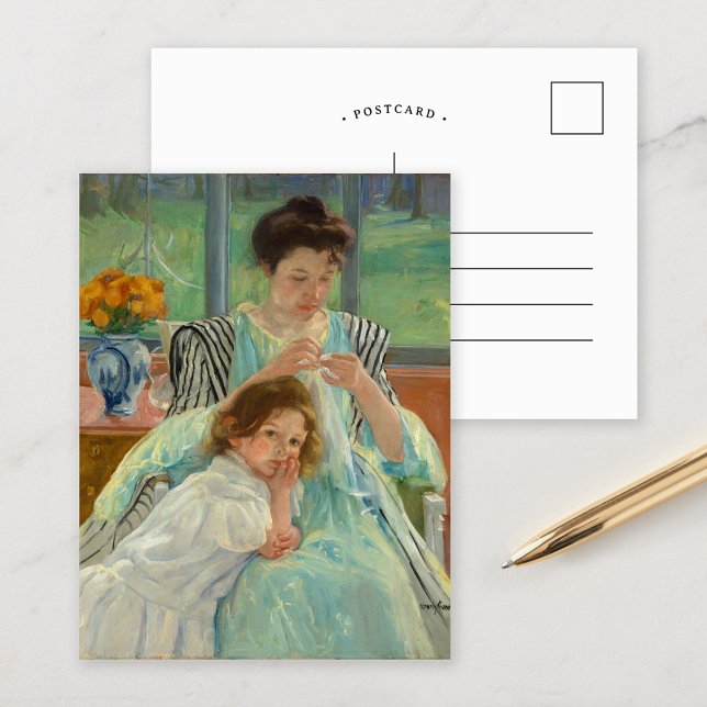 Carte Postale Jeune mère coudre | Mary Cassatt (Créateur téléchargé)