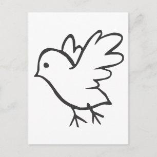 Carte Postale Jeune oiseau volant en noir et blanc
