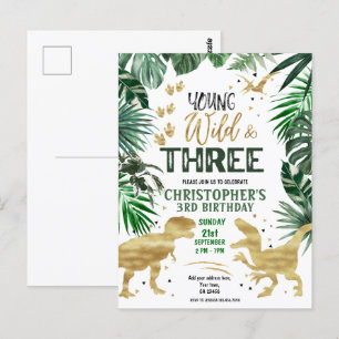 Carte Postale Jeune Sauvage & Trois Dinosaures Anniversaire
