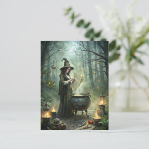 Carte Postale Jeune sorcière dans le rituel mystique de la forêt