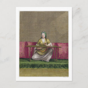 Carte Postale Jeune Turque, brodant, 18e siècle (gravur