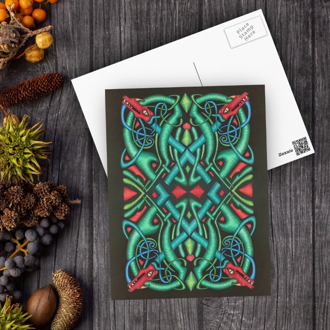 Carte Postale Jewel Tones Ornate Celtic Dragon Knot (Créateur téléchargé)