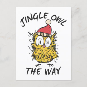 Carte Postale Jingle Owl en chemin Funny Père Noël Owl
