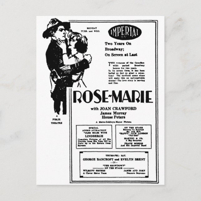 Carte Postale Joan Crawford Rose-Marie 1928 (Devant)