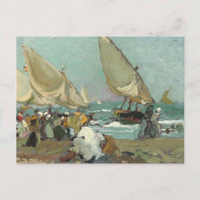 Carte Postale Joaquin Sorolla - Bateaux sur la plage de Valence (Devant)