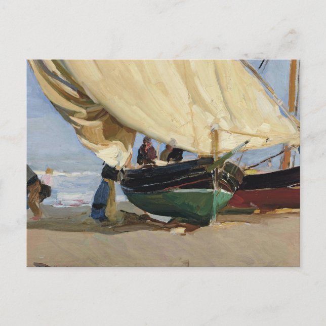 Carte Postale Joaquin Sorolla - Pescadores. Barcas varadas (Devant)