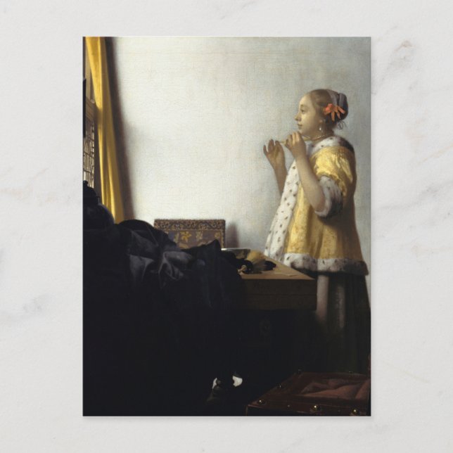Carte Postale Johannes Vermeer, Jeune Femme Avec Collier De Perl (Devant)