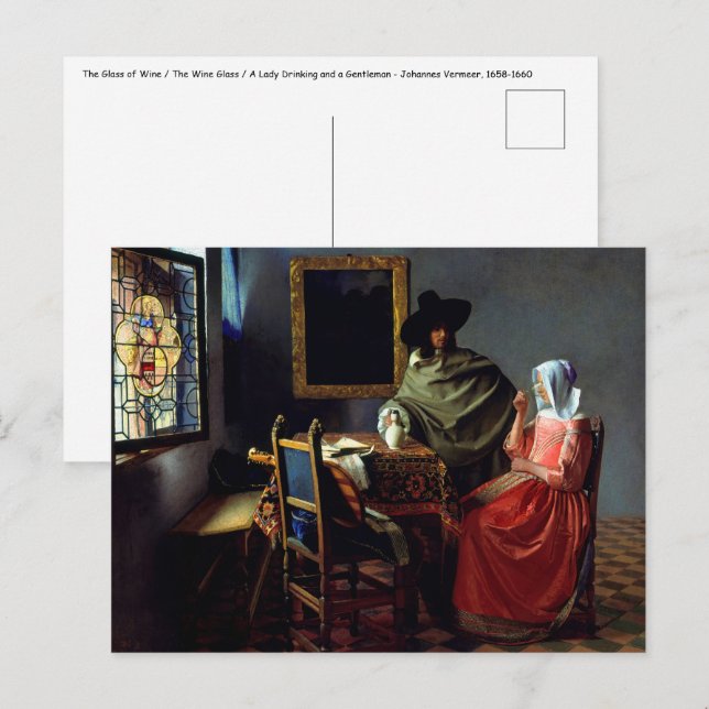 Carte Postale Johannes Vermeer - Le Verre de Vin (Devant / Derrière)