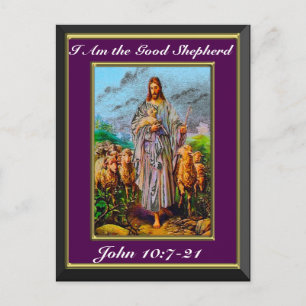 Carte Postale John 10:7-21 Je suis le bon Berger cadre pourpre