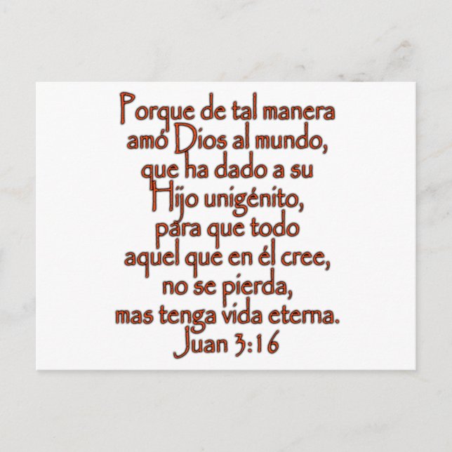 Carte Postale John 3:16 Espagnol (Devant)