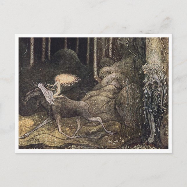 Carte Postale John Bauer Princesse et Elk (Devant)