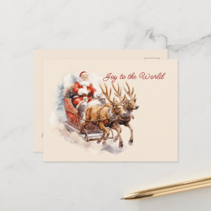 Carte Postale Joie au monde Père Noël Sleigh Reindeer Rushing