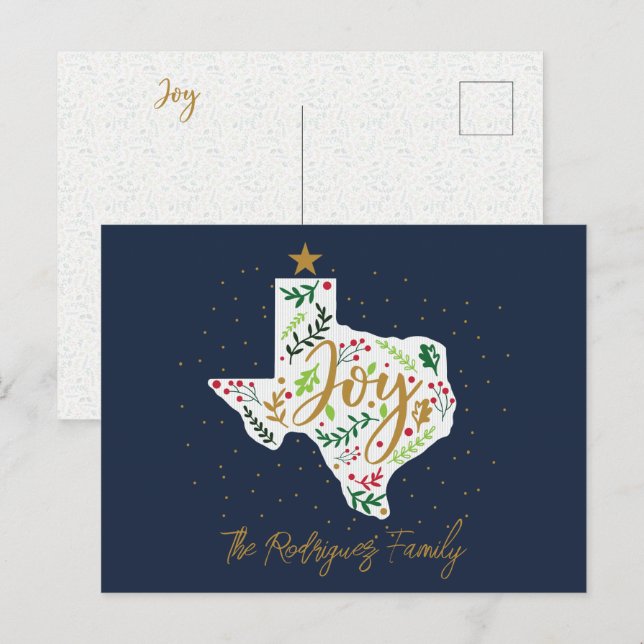 Carte Postale Joie Bleu Marine Fête Noël Forme Texas (Devant / Derrière)