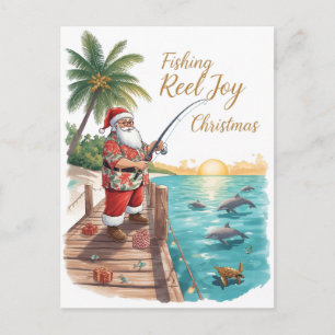 Carte Postale Joie de Moulinet de Pêche Noël avec Santa Férié