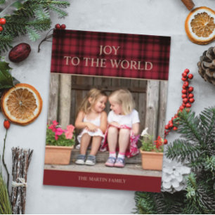 Carte Postale Joie de Noël à carreaux de buffle de campagne rust