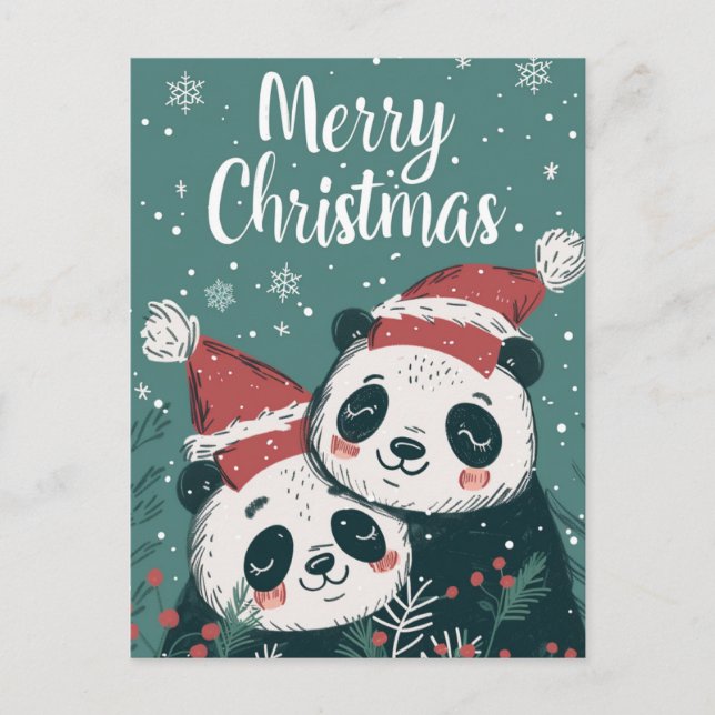 Carte Postale Joie Noël Panda Cute (Devant)