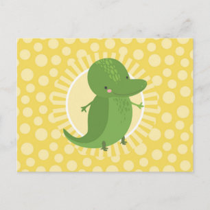 Carte Postale Joli Alligator - Drôle Crocodile Vert Jaune