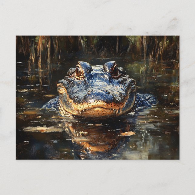 Carte Postale Joli Alligator en Floride Everglades Peinture (Devant)