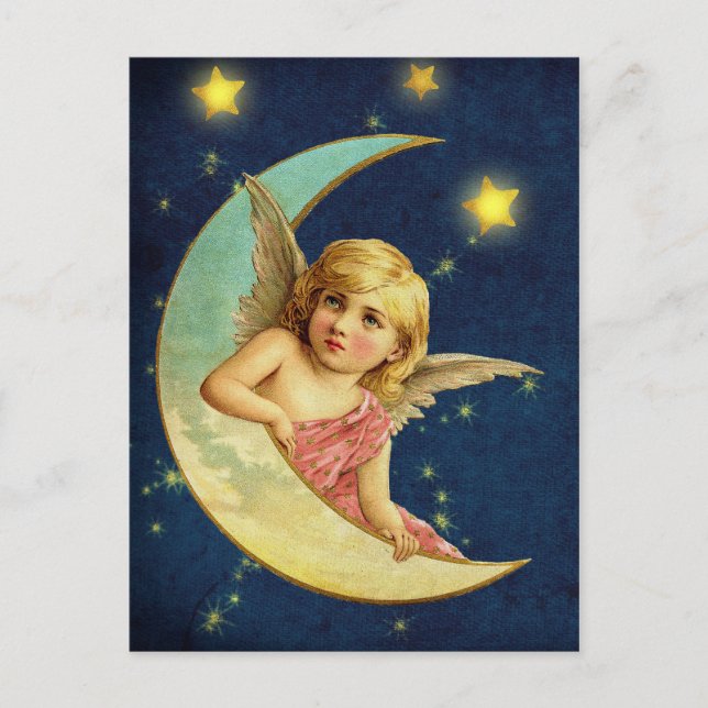 Carte Postale Joli ange céleste victorien sur la lune de croissa (Devant)