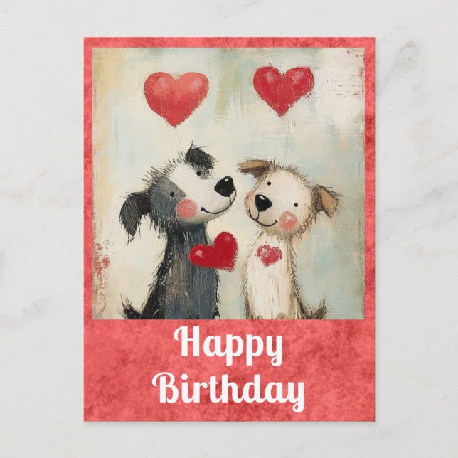 Carte Postale Joli Anniversaire Aquarelle Puppy Chien Coeur (Devant)