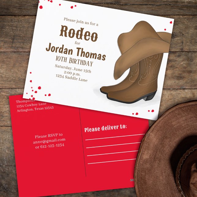 Carte Postale Joli Anniversaire Cowboy Rodeo Simple Rouge Bandan (Créateur téléchargé)