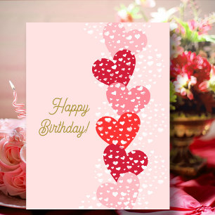 Carte Postale Joli Anniversaire des Coeurs Rouge Rose Moderne