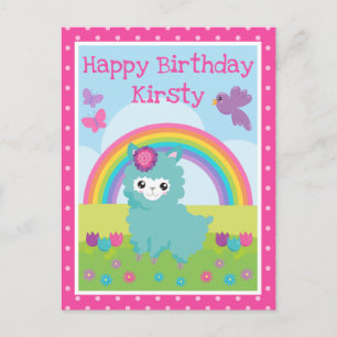 Carte Postale Joli Anniversaire Floral Printanier Turquoise Lama