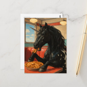Carte Postale Joli Appaloosa Licorne Mangeant une Tarte aux Pomm