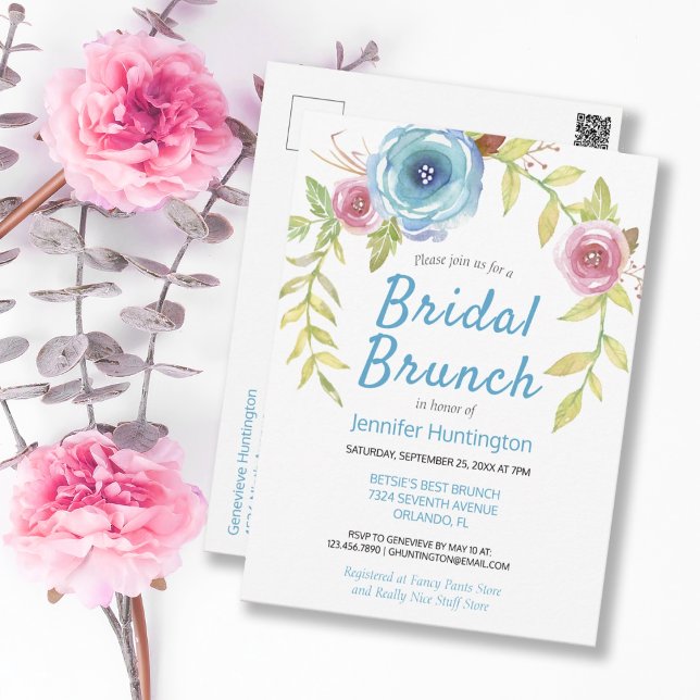 Carte Postale Joli aquarelle Fête des mariées florale Brunch (Pretty Watercolor Floral Arch Bridal Brunch Invitation
)